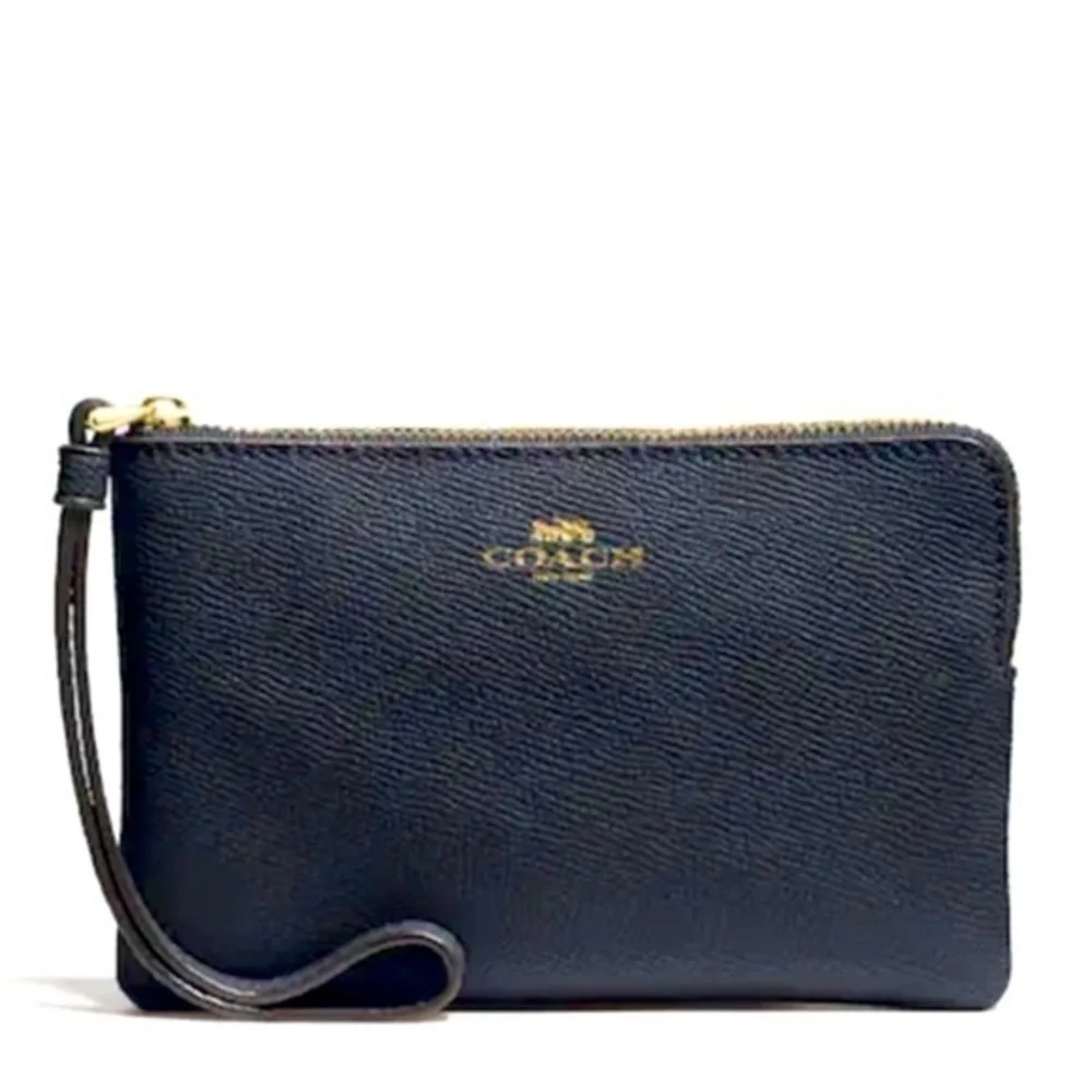 Coach corner zip wristlet navy zip top with gold tone hardware new